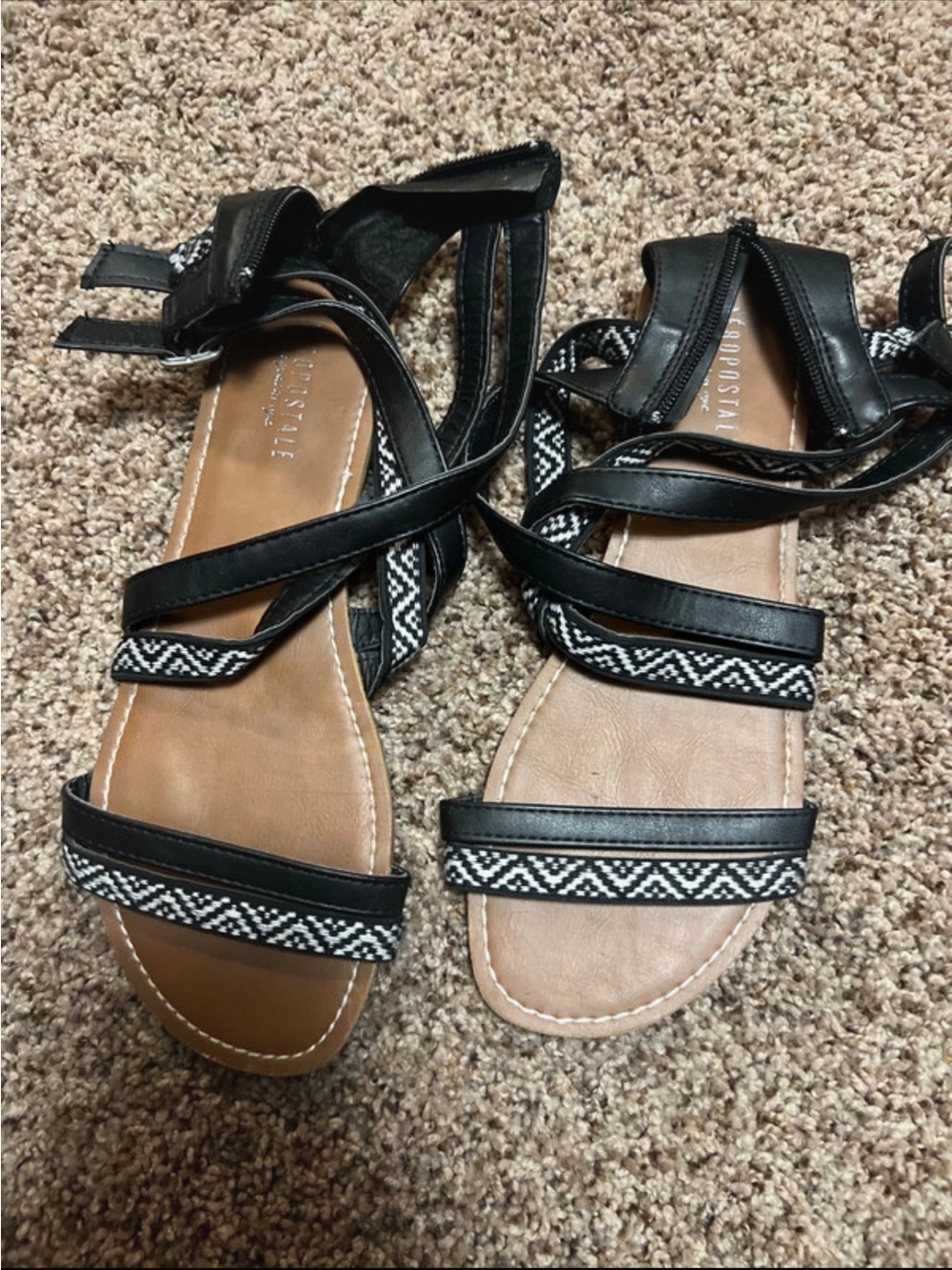 Aeropostale Black Strappy Sandals with Patterned Trim